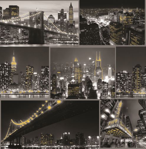 101696 Fresco City at Night Black wallpaper