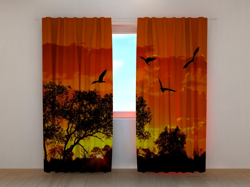 Photo curtains Big Ibises at Sunset